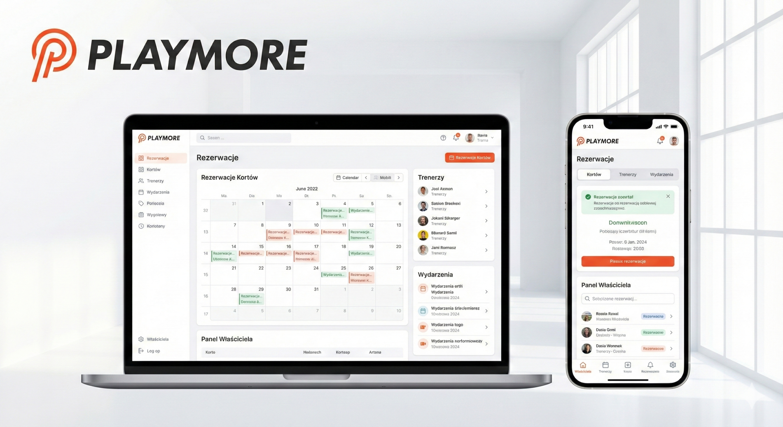 Playmore dashboard — racket club management